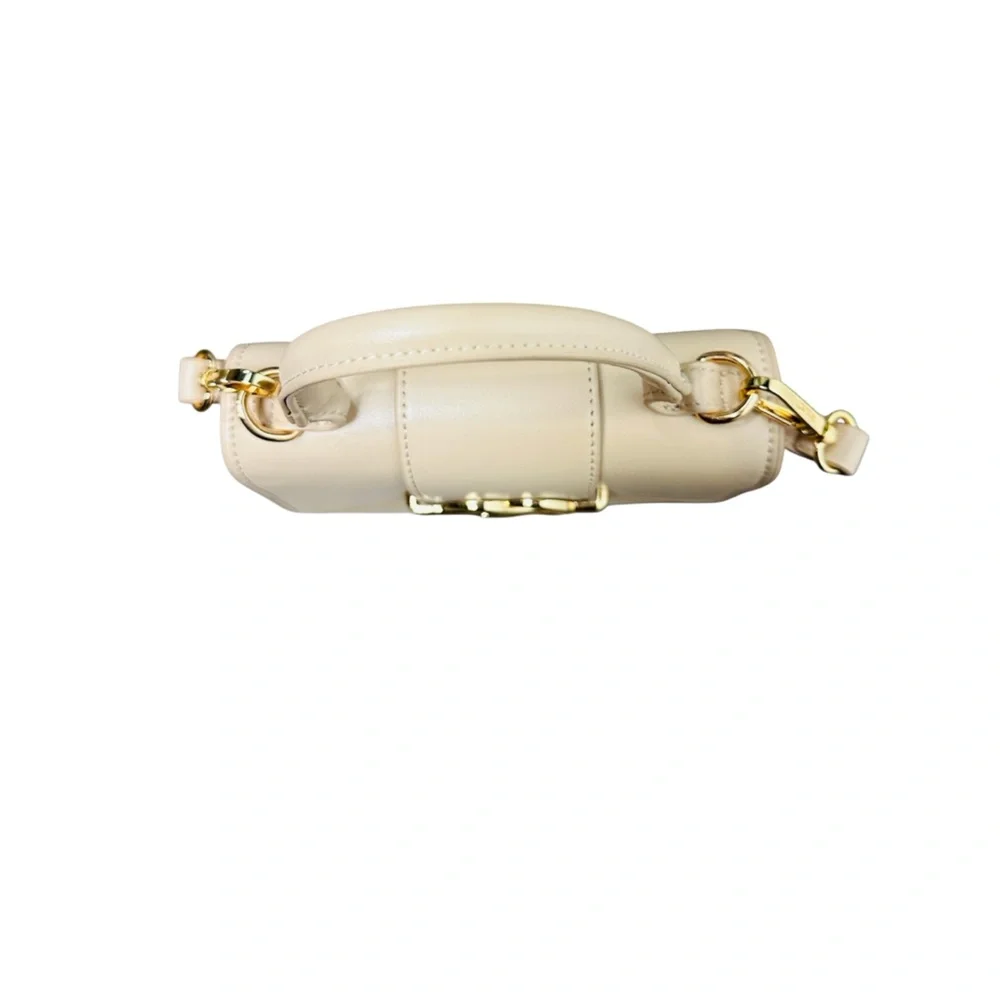 Elegant Cream Small Top Handle Handbag with Mini Satchel Crossbody Gold Accents